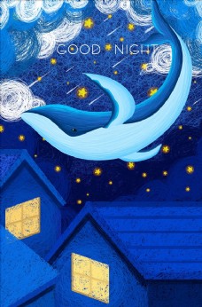 时尚梦幻鲸鱼插画图片