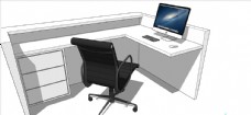办公桌模型SU老板白色办公桌椅模型图片