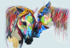 沙发背景墙油画艺术彩色马头马到成功彩绘图图片