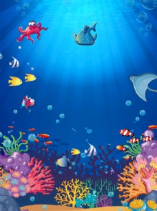 手绘花纹可爱海底世界广告背景图片
