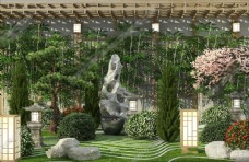 中式景观松树庭院假山园艺小品图片