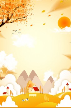 树木手绘秋天背景图片