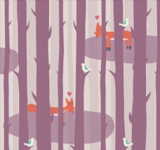 树木森林狐狸插画图片