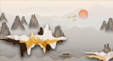 水墨中国风新中式山水鎏金仙鹤背景图片