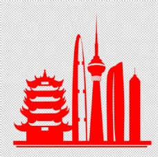 建筑素材城市剪影建筑红色背景素材图片