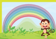 绿色叶子彩虹小猴子图片