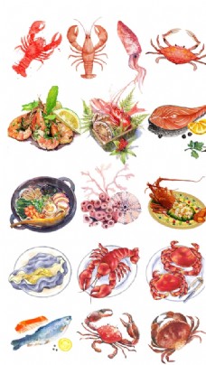 食材海鲜手绘海鲜食物png素材图片