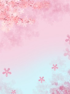 唯美海边粉色樱花背景图片