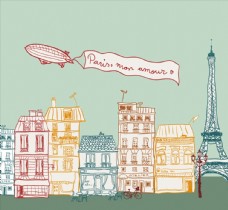 巴黎风景彩绘巴黎街道风景图片