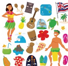 卡通菠萝夏威夷沙滩度假图案图片