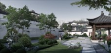 中式庭院园小区林景观效果图图片
