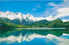 西式水景西藏湖泊雪山然乌湖矢量版油画图片