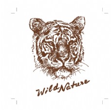 情人节艺术字手绘野生动物老虎数码印花图片