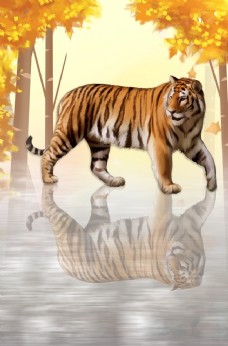 欧美树林水彩老虎图片
