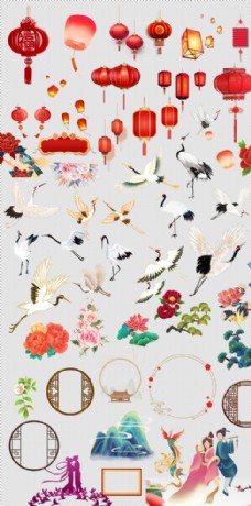 中国风设计淘宝天猫中国风喜庆灯笼仙鹤素材图片