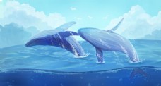 海洋鱼鲸鱼海洋清新插画卡通背景素材图片