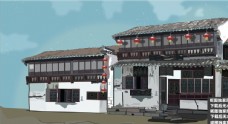 水墨中国风中式建筑图片