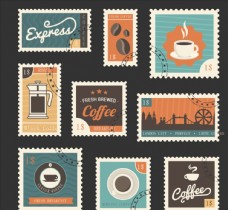 复古咖啡邮票图片