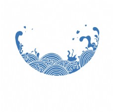 手绘插画手绘中国风蓝色海水纹矢量插画图片