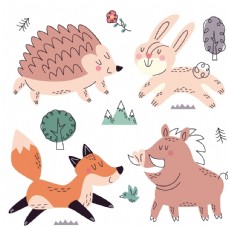 动物插图可爱卡通手绘小动物插画设计图片