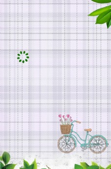 小清新格子背景叶子自行车图片