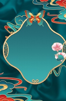 中国风设计中式浮雕边框丝绸背景图片