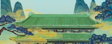 中国风国潮复古古建筑山水风海报图片