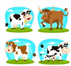草地素材卡通牛设计图片