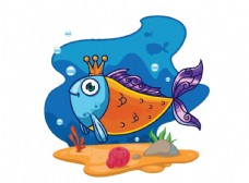 卡通戴王冠的鱼图片