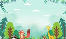 动物画动物森林卡通插画背景素材图片