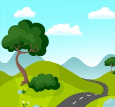 树木卡通山间公路风景图片