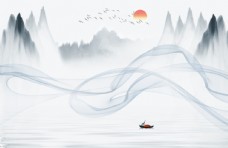 新中式山水飘带线条山水背景墙图片