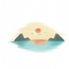 手绘卡通太阳日出元素图片