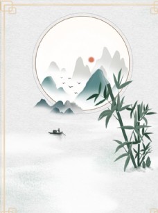 风景图画中国风山水工笔画背景图片