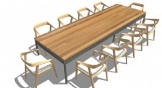 木制餐桌10座SU模型图片