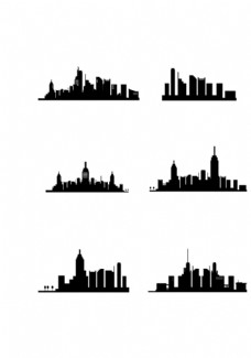 彩绘城市剪影png素材图片