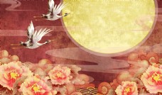牡丹花朵仙鹤刺绣背景海报素材图片