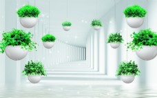 餐厅走廊中悬吊的绿色植物装饰画图片