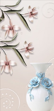 浮雕花兰花花瓶背景墙图片