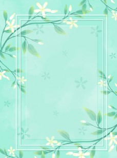 绿背景水彩花朵边框背景图片
