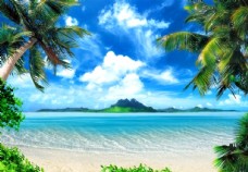 夏日海滩棕榈椰树风景图片