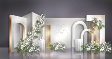 水彩效果手绘白色森林系婚礼背景效果图片