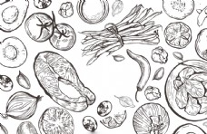 SPA插图手绘蔬菜食材插画背景图片