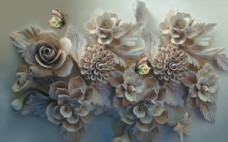 立体浮雕花朵艺术墙雕刻花装饰图图片