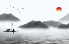 山水风景禅意中国风水墨山水画图片
