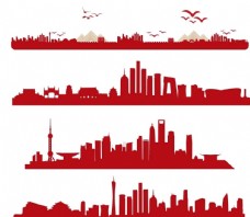 展板模板城市剪影北京上海广州图片