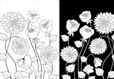 花饰黑白花朵装饰矢量图片