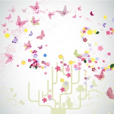 广告春天蝴蝶花树素材图片