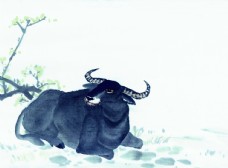 牛水墨复古传统背景素材图片