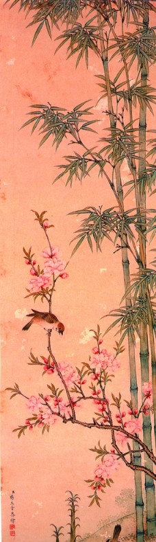 翠竹工笔画复古传统背景素材图片